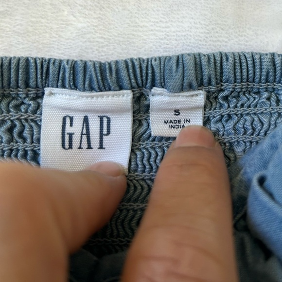 Gap Chambray Blue Puff Sleeve Smocked Mini Dress | Size S - Picture 5 of 8